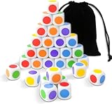 QUTHZZHY 30 PCS Farbwürfel mit Punkten, Bunte Würfel Set, Farbpunkte Farbwürfel 6 Farben, 16 MM Würfel mit Punkten, für Klassenzimmerspiele, zum Unterrichten von Primär- und Sekundärfarben
