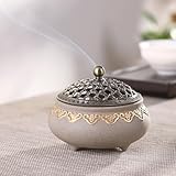 Keramik Weihrauchbrenner, Vintage Räuchergefäß, Räucherstäbchenhalter Halter Rund Chinesisch Porzellan Räucherschale mit Metall Deckel und Feuerfeste Matte für Home Deko Geschenk