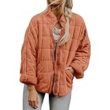 Novlewign Steppjacken für Damen, leicht, durchgehender Reißverschluss, Stehkragen, warme Winterjacke mit Taschen, Orange/Abendrot im Zickzackmuster (Sunset Chevron), M