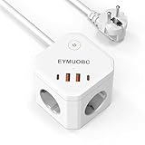 8-in-1 Cube Steckdosenleiste mit USB, EYMUOBC 4-Fach Mehrfachsteckdose mit Schalter, Überspannungsschutz, 3680W Steckdosenwürfel mit 1,8m Verlängerungskabel – ideal für Schreibtisch, Zuhause und Büro