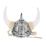 MOLUCKFU Viking Horn Mütze mit Zöpfen Komfortabler Sitz Vielseitig für Halloween Karneval Cosplay und Festlichkeiten Detailreiches Design Inspiriert von Antiken Kriegern Silberfarbenes
