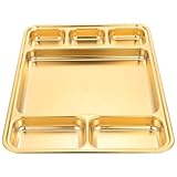 SAFIGLE Edelstahl 6 Fach Geteilte Platte 304 Stück Material Goldfarben Multifunktionaler Frühstücksteller für Grill Buffet und Spülmaschinenfest Glatt und Langlebig