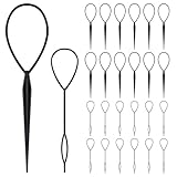 24 Stück Haar Schwanz Twister,Loop Tool Haargeflecht Werkzeug Haarstyling-Set DIY Haar Styling Aid Werkzeug für Frauen und Mädchen (Schwarz)
