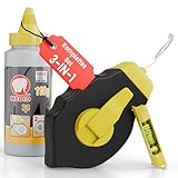 MEDID Schlagschnur-Set - 30 Meter Maurerschnur - 115 gr. blauer Schlagschnur Kreide - Richtschnur inklusive Schnurwasserwaage – robustes Schlagschnurgerät aus ABS mit Edelstahl Endhaken