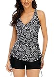 Halcurt Tankini-Oberteile für Damen Badeanzüge Gepolsterte Paisley-Badeanzug-Sets L