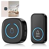 Amztour Funkklingel 1 Empfänger + 1 Sender Haustürklingel Funk-Türklingel-Set 60 Melodien 5 Lautstärkestufen mit LED-Blitz 300m Reichweite Aussen Wasserdicht für Haustür(Schwarz)