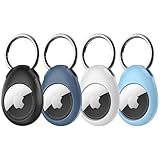 [4-Stück] AirTag Anhänger, AirTag Schlüsselanhänger Schutzhülle für Schlüssel, Tasche, und Haustier, Staubgeschützt Kratzfest Sturzsicher Hülle für Apple Air Tag(Schwarz+Weiß+Dunkel/Hellblau)