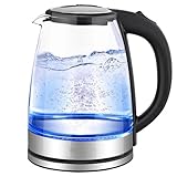 Leyf Glas Wasserkocher 1,8L - 1500W, BPA-frei, 360° drehbare Basis, LED-Beleuchtung, automatische Abschaltung, Überhitzungsschutz, schnelles Erhitzen, tropffreies Design,Stilvoll & langlebig, BPA-frei