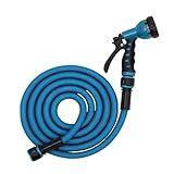 BRICOMED Dehnbarer Schlauch, 15 m, Innen-Latex, außen Polyester, mit Sprühpistole, Adapter 1/2 Zoll und 3/4 Zoll, Gartenschlauch, ausziehbarer Schlauch, flexibler Gartenschlauch