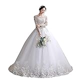 Shoudian Damen Braut Elegant Luxus Lace Up Brautkleid Braut Plus Size Lange Ärmel Spitze Abendkleider Ballkleider Tailing Kleider, weiß, 46