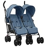 vidaXL Geschwisterwagen mit 12 Rädern Korb Traggürtel Zusammenklappbar Verstellbar Kinderwagen Zwillingswagen Zwillingsbuggy Buggy Marineblau Stahl