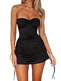 Navneet Schwarzes Kleid Damen Bodycon Off Shoulder Sommerkleid Partykleid Cocktail Sexy Outfit Minikleid Dress Schwarz M