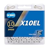 Fahrrad Kette, KMC Fahrradkette, X10EL Ti-N Silver, 1/2' x 11/128', 114 Glieder, 10-fach, kompatibel mit Shimano / Sram / Campagnolo, leicht, silber