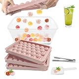 APKOL Runde Eiswürfelform mit Deckel und Behälter, 2,5 cm x 99 Stück Mini eiswürfelform rund,Non-BPA eiswürfelbehälter,eiswürfel rund ice cube tray Mit Eisklammer und Eisschaufel