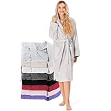 Bademantel Damen - 100% Baumwolle (350g/m²) OEKO-TEX® Zertifiziert - Morgenmantel Damen mit Kapuze, 2 Taschen, Gürtel - Grau - L