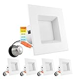 Luxrite Quadratische LED-Einbauleuchten, 10,2 cm, CCT-Farbtemperatur wählbar, 2700 K, 3000 K, 3500 K, 4000 K, 5000 K, dimmbare Einbauleuchten, 750 Lumen, CRI 90, Energy Star, Nassbewertung (4 Stück)