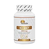 Sowelo Vitamin K2 MK7 I 200 mcg I Nahrungsergänzungsmittel I Schützt das Kreislaufsystem vor Krankheiten I Stärkt das Skelettsystem I 120 Tabletten