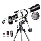 AOMEKIE Teleskop für Erwachsene Astronomie 90/650mm Refraktor Teleskope Professionelle Teleskope mit EQ5 Montieren 2 Plossl-Okulare und Bluetooth-Controller Telefon-Adapter und Sucherfernrohr