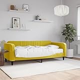 Homgoday Tagesbett mit Matratze Schlafsofa Bettsofa Schlafcouch Lattenrost Loungesofa Bettcouch Schlafbett Bettgestell Gästebett Einzelbett für Wohnzimmer Gästezimmer Gelb 90x200 cm Samt