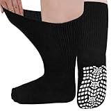 LOFIR Diabetiker Socken Herren Damen: Diabetikersocken Ohne Gummibund Baumwolle Herren ABS Socken Extra Breiter Gürtel Ohne Naht Antirutsch StopperSocken für Geschwollene Füße Schwarz 1 Paar 39-46