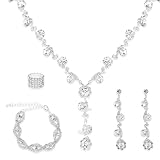 Telooco Strass Hochzeitsschmuck Kristall Hochzeit Brautschmuck Damen Halskette Armband Ohrringe Schmuckset Strass Kristall Hochzeit Schmuck für Braut Brautjungfern Party Abschlussball Modeschmuck
