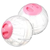 FONDOTIN 2 Stück Hamster Laufkugel Transparent Rosa mit Sicherem Verschluss Atmungsaktivem Mehrloch Design Langlebigem Kunststoff für Zwerghamster Fitness und Bewegung im Käfig