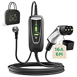 WISSENERGY Typ 2 EV Ladekabel Schuko 2-Pin, 3,68KW Einphasig [10-16A] EV Ladegerät mit 6M Ladekabel, IP66 Wasserdicht Mobile Ladestation mit Tragetasche für PHEV EV