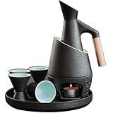 Sake Tassen Set mit Warmhalte-Topf - Enthält 4 Sakebecher, 1 Sake-Topf, 1 Warmhaltegefäß, Heizherd und Keramiktablett für Familie und Freunde