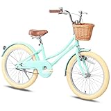 Glerc 20 Zoll Kinder Mädchen Fahrrad für 6 7 8 9 10 Jahre alt kleine Mädchen Retro Vintage-Stil Fahrräder mit Korb Training Räder und Glocke, Mintgrün