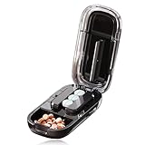 Tablettenteiler, Mehrfachpillen Pill Cutter, Tablettenteiler für alle Tabletten kostenlos, Tragbar, 1 in 2 unterteilt, Multifunktionaler Medizinschneider, Medikamentenbox (Schwarz)