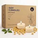 Crenovo Soja-Teelichter, 200 Stück, ungiftig, natürliche Teelichter, 6 Stunden lange Brenndauer, geruchlos, kleine Votivkerzen, nicht paraffin, für Hochzeit, Party, Abendessen, Notfall