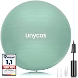 unycos - Gymnastikball 75 cm Sitzball Trainingsball für Yoga, Fitness, Medizinball, Balance Ball, Core Training Strength, Pilates-Ball | Inkl. Pumpe, BPA-Frei, Anti-Burst (Grün mit Logo)