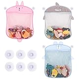 AUXSOUL 3 Stück Badespielzeug Aufbewahrung Badespielzeug Netz, Baby Badespielzeug Organizer Tasche, Spielzeugnetz Badewannennetz mit 2 Saugnäpfe Bad Spielzeug Organizer