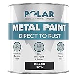 Polar Metallfarbe - 500 ml | Satinschwarz | Direkt auf Rost All-in-One Grundierung, Grundierung und Decklack in einem | Rostbeständige schwarze Farbe für Metall, Stahl, Aluminium & verzinktes Eisen