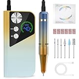 HOMEASY Nagelfräser 40.000 U/min Profi. Tragbar Fräser Nägel Elektrische Nagelfeile Wiederaufladbare Fräser für gelnägel Nagellack Maniküre Set mit 6 Nagel Bits LCD Anzeige F/R Richtung Gelb Blau