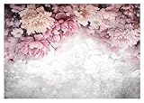 WallArena - Vlies Fototapete Blumen Pfingstrosen Rosen Beton 368x254 cm - Fototapeten - Tapeten - für Wohnzimmer Schlafzimmer - Vliestapete Wandtapete Tapete 3D Effekt- inkl. Kleister