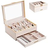 ProCase Uhrenbox für Frauen Herren, Uhrenkasten mit Glasdeckel, Uhrenkoffer Uhrenaufbewahrung Schmuckaufbewahrung -10 Slot, Beige