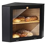 Leader Accessories Bambus Brotkasten 2 Etagen Brotbehälter für Ecke lebensmittelecht Brotaufbewahrung pflegeleicht 32x32x34cm Schwarz