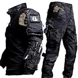 Adhdyuud Taktischer Anzug für Herren, Outdoor, Militär, Paintball, Hemden, Spezialeinheiten, Schwarzer Anzug, XL