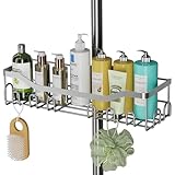 Hodzeed Duschablage Ohne Bohren,Edelstahl Badregal Duschregal Rostfrei,Große Größe und Kapazität Duschregal für 18mm-25mm Duschstange,Silber Duschablage für Shampoo und Körperlotion