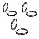 JEYORZY 3 Paare Creolen, Edelstahl Creolen Ohrringe für Herren Damen, Kleine Creolen, Ohrringe Herren, Hypoallergenes, Ohrringe Männer Creolen, Ohrringe Creolen Herren Damen, Schwarz