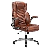 KCREAM Bürostuhl Computer hohe Rückenlehne verstellbare Flip-up-Armlehnen Ergonomischer Schreibtischstuhl Executive Diamond-Stitched PU Leder Swivel Task Chair mit Armlehnen Lendenwirbelstütze