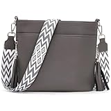 Paigtes Umhängetasche Damen Mittelgroß Handtasche Damen Leder PU Tasche Damen Umhängetaschen Damen Taschen mit Breitem Schultergurt u 4 fächern grau