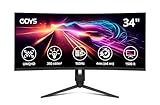 ODYS XP34 PRO 86cm (34') UWQHD Curved Gaming Monitor (3.440 x 1.440 Pixel, 165 Hz, 1ms Reaktionszeit, 1500R Radius, AMD Free Sync, HDMI 2.1, Display Port 1.4, 3,5mm Audio)