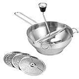 Passiermühle Mit 3 Lochscheiben, Edelstahl Passiergerät Für Und Gemüse, Zerlegbar Passiermühle Ø 19 cm Zum Passieren Von, Gemüse, Babynahrung, Suppen, Spülmaschinengeeignet, Passiersieb
