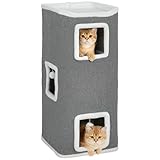 PawHut Kratztonne 100 cm Hoch 41 x 41 cm vierstöckige Katzentonne mit Spielball, Plüschrand, Katzenhöhle, Kratzbaum für 1-2 Katzen unter 7kg, Grau
