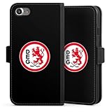 Klapphülle kompatibel mit Apple iPhone 7 Handyhülle aus Kunst Leder schwarz Flip Case Düsseldorfer EG Logo DEG