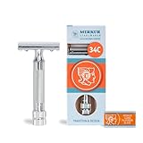 MERKUR Rasierhobel 34C | Kompaktgriff Glanzchrom | Dreiteiliger Rasierer mit geradem Schnitt | Geschlossener Kamm | Ideal für Nassrasur | Zinkdruckguss | Messing Griffstück | Made in Germany
