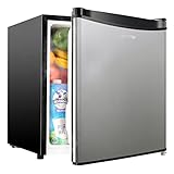 Upstreman 46L Mini Kühlschrank mit Eisfach, Temperaturregelung, energiesparend, leise, eintüriger Getränkekühlschrank, perfekt für Wohnheim, Küche, Büro, Schlafzimmer, Edelstahl-FR17