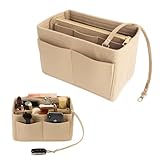 LHOEST Taschenorganizer Shopper Filz Klein, Khaki Organizer Tasche Handtasche mit Reißverschluss, Taschen Bag Organizer für Handtasche, Innentasche für Handtaschen Damen Schlüssel Kosmetikartikel